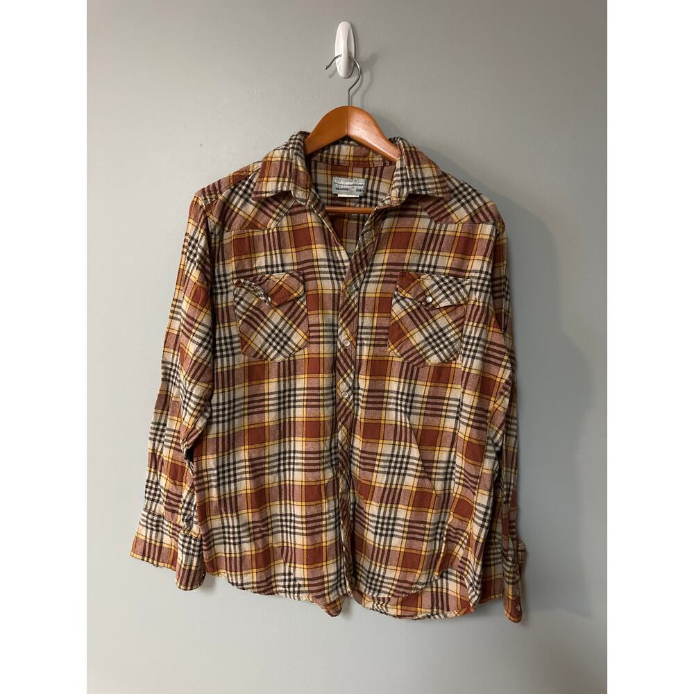 Wrangler Men's Plaid Casual Button Down Shirt - Brown and Yellow